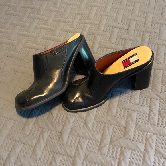 Tommy Hilfiger Shoes - Tommy Hilfiger : Black Leather Slip On Heels - 6